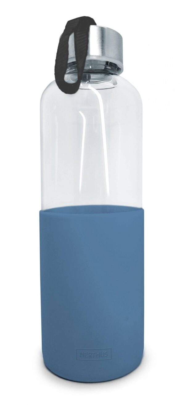 Стъклена бутилка със силиконов протектор 600 мл синя - Nerthus